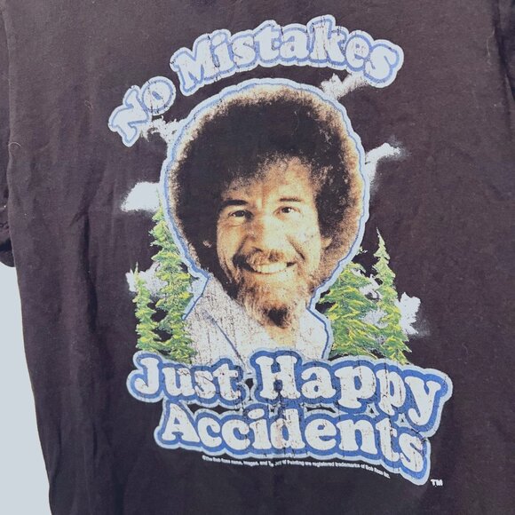 Bob Ross-No Mistakes Just Happy Accidents Women's T Shirt-Size Small-Black Multi - Picture 5 of 10